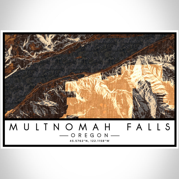 Multnomah Falls Oregon Map Print Landscape Orientation in Ember Style With Shaded Background