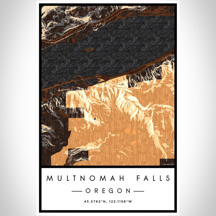 Multnomah Falls Oregon Map Print Portrait Orientation in Ember Style With Shaded Background