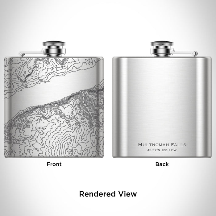 Rendered View of Multnomah Falls Oregon Map Engraving on 6oz Stainless Steel Flask