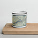 Front View Custom Multnomah Falls Oregon Map Enamel Mug in Woodblock on Cutting Board