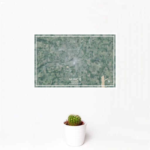 12x18 Muncie Indiana Map Print Landscape Orientation in Afternoon Style With Small Cactus Plant in White Planter