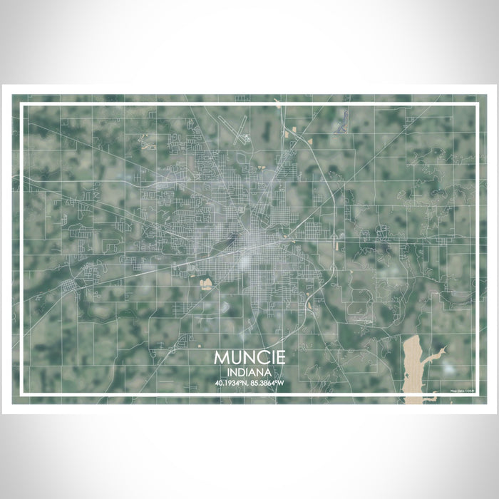Muncie Indiana Map Print Landscape Orientation in Afternoon Style With Shaded Background