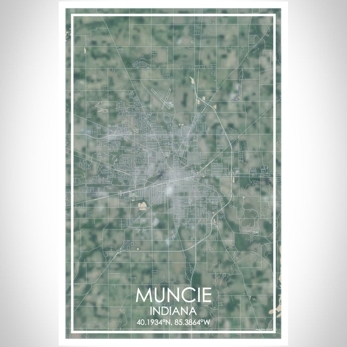 Muncie Indiana Map Print Portrait Orientation in Afternoon Style With Shaded Background
