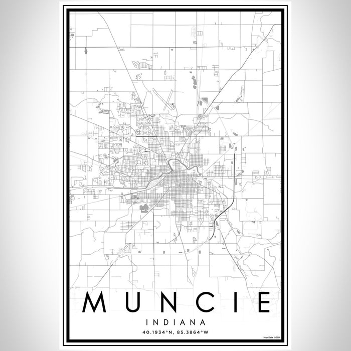 Muncie Indiana Map Print Portrait Orientation in Classic Style With Shaded Background