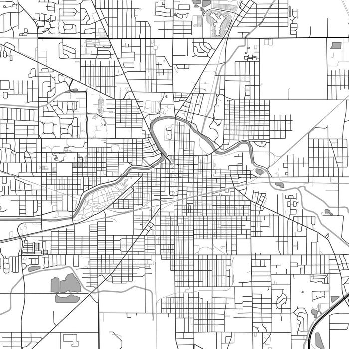 Muncie Indiana Map Print in Classic Style Zoomed In Close Up Showing Details