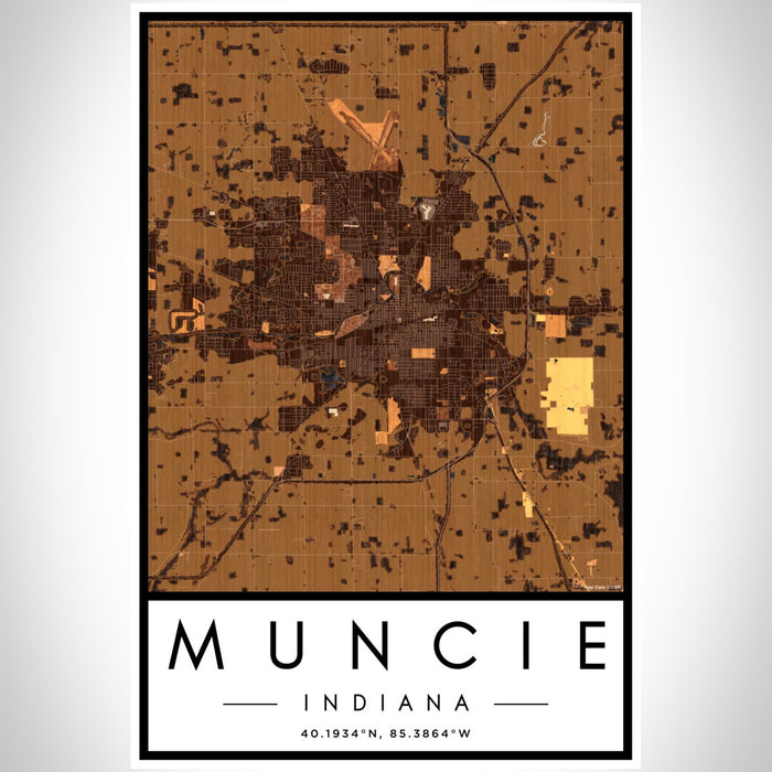 Muncie Indiana Map Print Portrait Orientation in Ember Style With Shaded Background