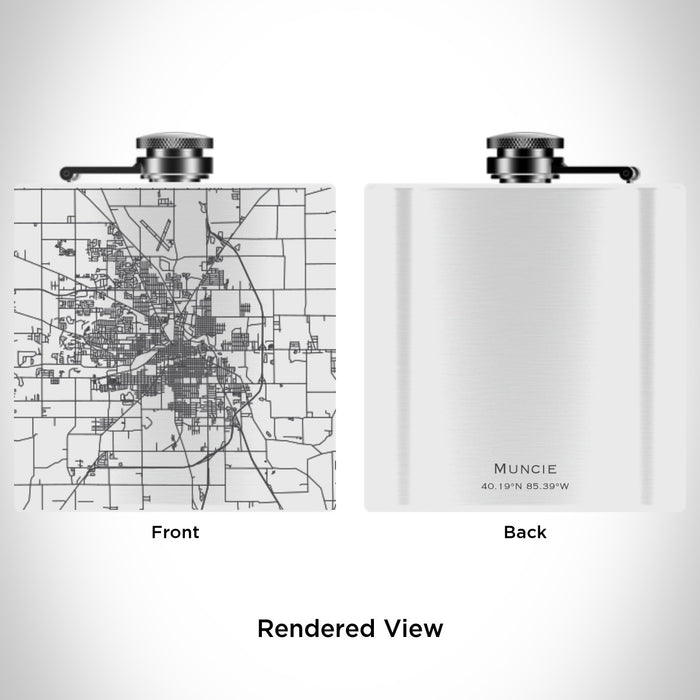 Rendered View of Muncie Indiana Map Engraving on 6oz Stainless Steel Flask in White