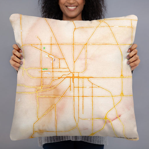 Person holding 22x22 Custom Muncie Indiana Map Throw Pillow in Watercolor
