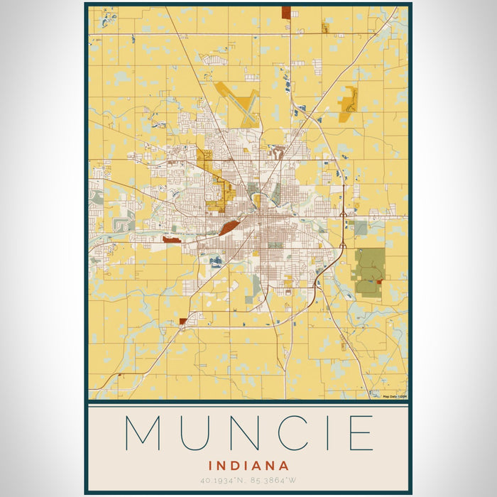 Muncie Indiana Map Print Portrait Orientation in Woodblock Style With Shaded Background