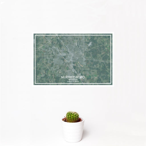 12x18 Murfreesboro Tennessee Map Print Landscape Orientation in Afternoon Style With Small Cactus Plant in White Planter