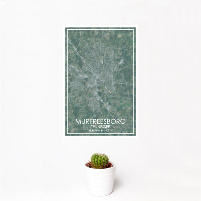 12x18 Murfreesboro Tennessee Map Print Portrait Orientation in Afternoon Style With Small Cactus Plant in White Planter