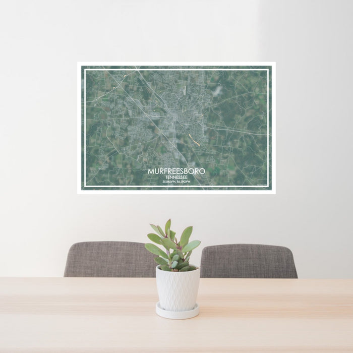 24x36 Murfreesboro Tennessee Map Print Lanscape Orientation in Afternoon Style Behind 2 Chairs Table and Potted Plant