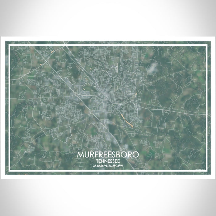 Murfreesboro Tennessee Map Print Landscape Orientation in Afternoon Style With Shaded Background