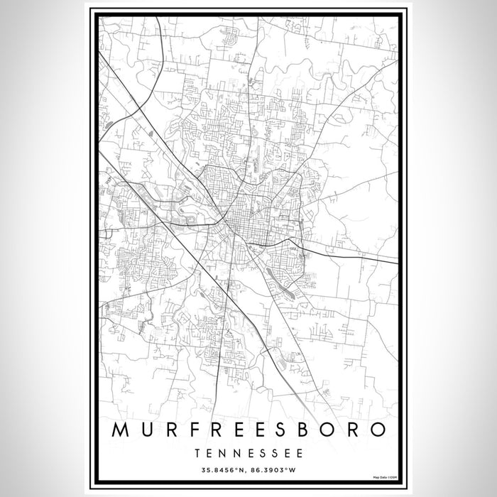Murfreesboro Tennessee Map Print Portrait Orientation in Classic Style With Shaded Background