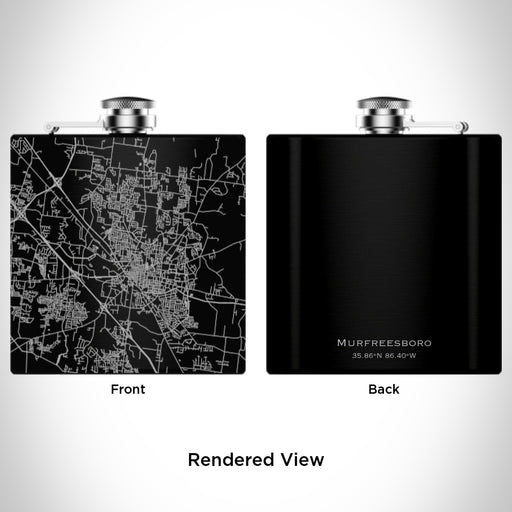 Rendered View of Murfreesboro Tennessee Map Engraving on 6oz Stainless Steel Flask in Black