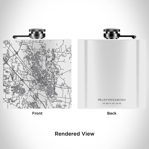 Rendered View of Murfreesboro Tennessee Map Engraving on 6oz Stainless Steel Flask in White