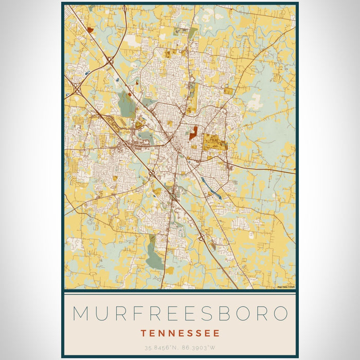Murfreesboro Tennessee Map Print Portrait Orientation in Woodblock Style With Shaded Background