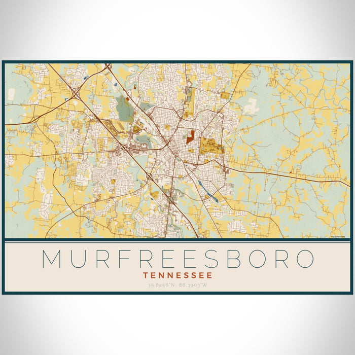 Murfreesboro Tennessee Map Print Landscape Orientation in Woodblock Style With Shaded Background