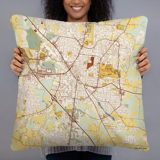 Person holding 22x22 Custom Murfreesboro Tennessee Map Throw Pillow in Woodblock