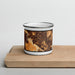 Front View Custom Murrieta California Map Enamel Mug in Ember on Cutting Board