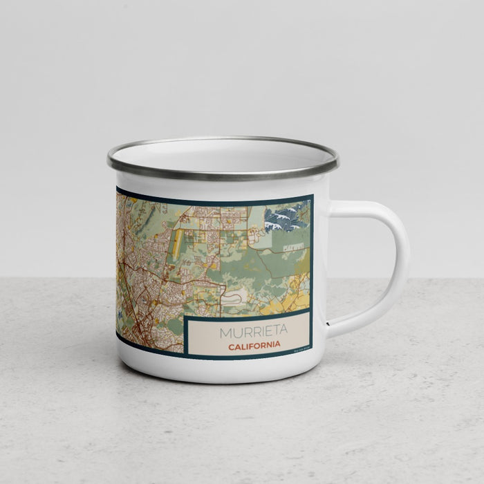 Right View Custom Murrieta California Map Enamel Mug in Woodblock