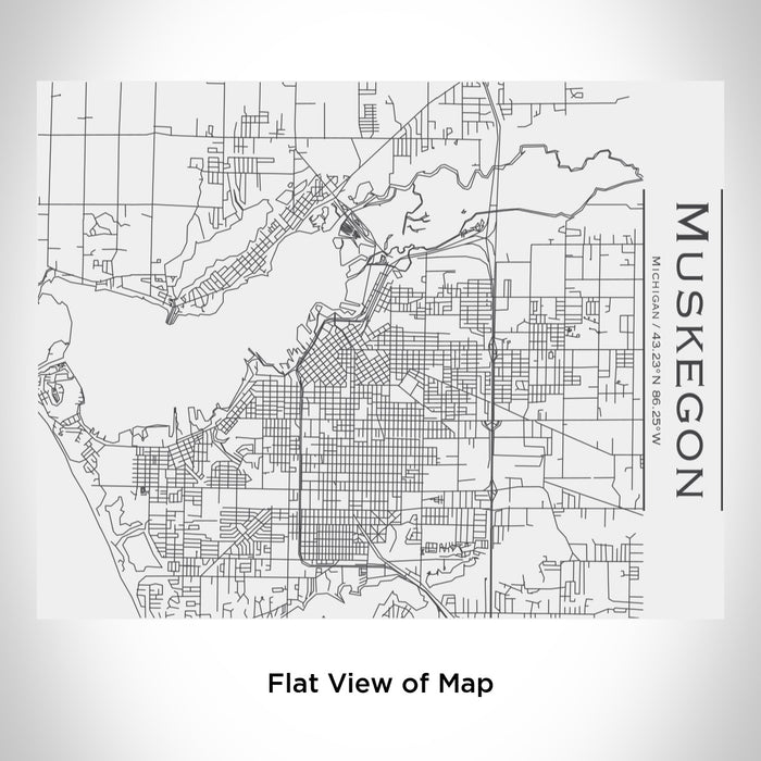 Rendered View of Muskegon Michigan Map Engraving on 20oz Stainless Steel Insulated Bottle with Bamboo Top in White