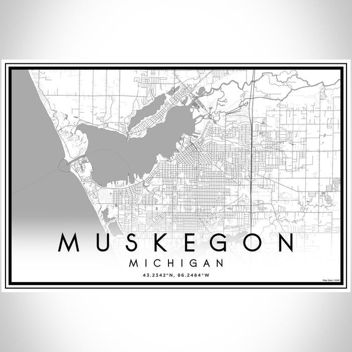 Muskegon Michigan Map Print Landscape Orientation in Classic Style With Shaded Background
