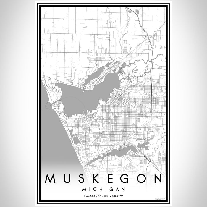 Muskegon Michigan Map Print Portrait Orientation in Classic Style With Shaded Background