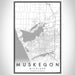 Muskegon Michigan Map Print Portrait Orientation in Classic Style With Shaded Background