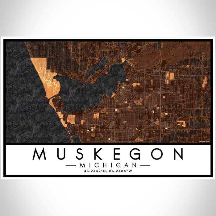 Muskegon Michigan Map Print Landscape Orientation in Ember Style With Shaded Background