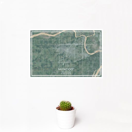 12x18 Muskogee Oklahoma Map Print Landscape Orientation in Afternoon Style With Small Cactus Plant in White Planter
