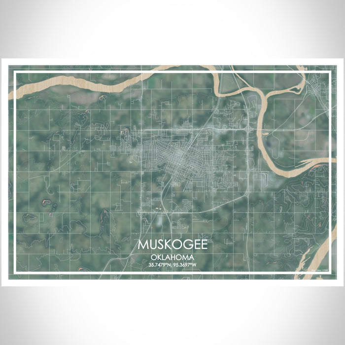 Muskogee Oklahoma Map Print Landscape Orientation in Afternoon Style With Shaded Background