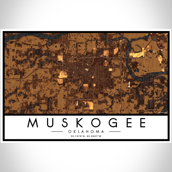 Muskogee Oklahoma Map Print Landscape Orientation in Ember Style With Shaded Background
