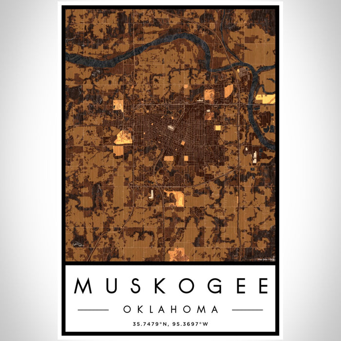 Muskogee Oklahoma Map Print Portrait Orientation in Ember Style With Shaded Background