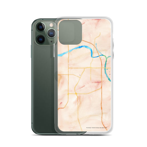 Custom Muskogee Oklahoma Map Phone Case in Watercolor on Table with Laptop and Plant