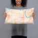 Person holding 20x12 Custom Muskogee Oklahoma Map Throw Pillow in Watercolor