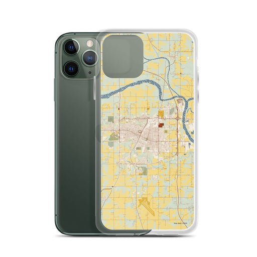 Custom Muskogee Oklahoma Map Phone Case in Woodblock on Table with Laptop and Plant