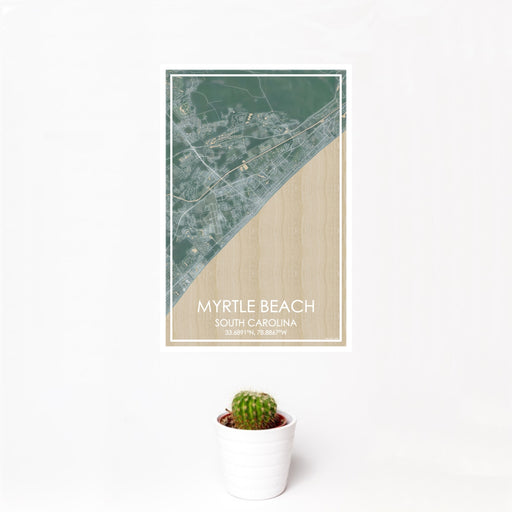 12x18 Myrtle Beach South Carolina Map Print Portrait Orientation in Afternoon Style With Small Cactus Plant in White Planter