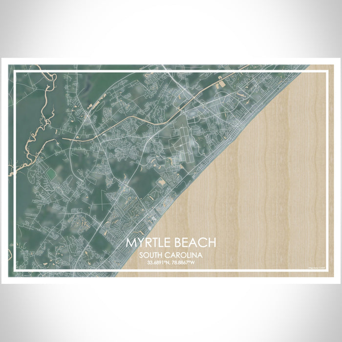 Myrtle Beach South Carolina Map Print Landscape Orientation in Afternoon Style With Shaded Background