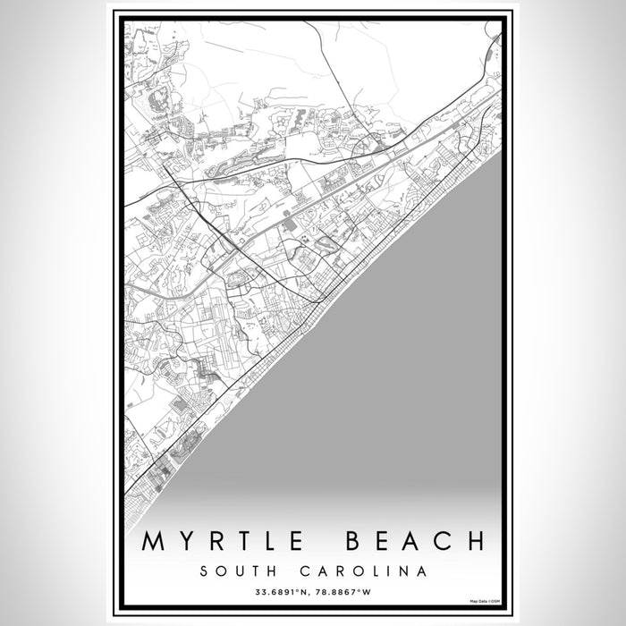 Myrtle Beach South Carolina Map Print Portrait Orientation in Classic Style With Shaded Background