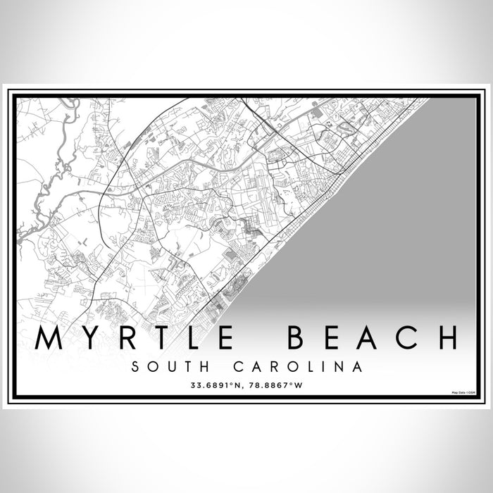 Myrtle Beach South Carolina Map Print Landscape Orientation in Classic Style With Shaded Background