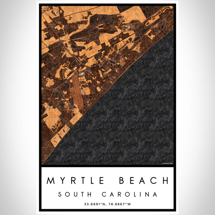 Myrtle Beach South Carolina Map Print Portrait Orientation in Ember Style With Shaded Background