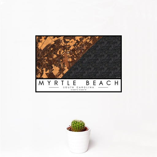 12x18 Myrtle Beach South Carolina Map Print Landscape Orientation in Ember Style With Small Cactus Plant in White Planter