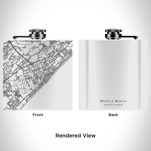 Rendered View of Myrtle Beach South Carolina Map Engraving on 6oz Stainless Steel Flask in White
