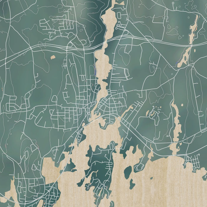 Mystic Connecticut Map Print in Afternoon Style Zoomed In Close Up Showing Details