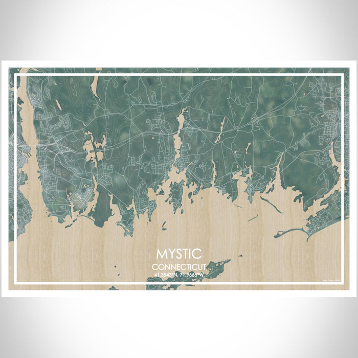 Mystic Connecticut Map Print Landscape Orientation in Afternoon Style With Shaded Background