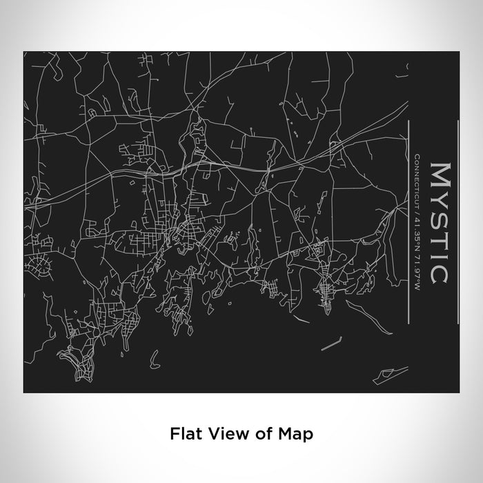 Rendered View of Mystic Connecticut Map Engraving on 20oz Stainless Steel Insulated Bottle with Bamboo Top in Black