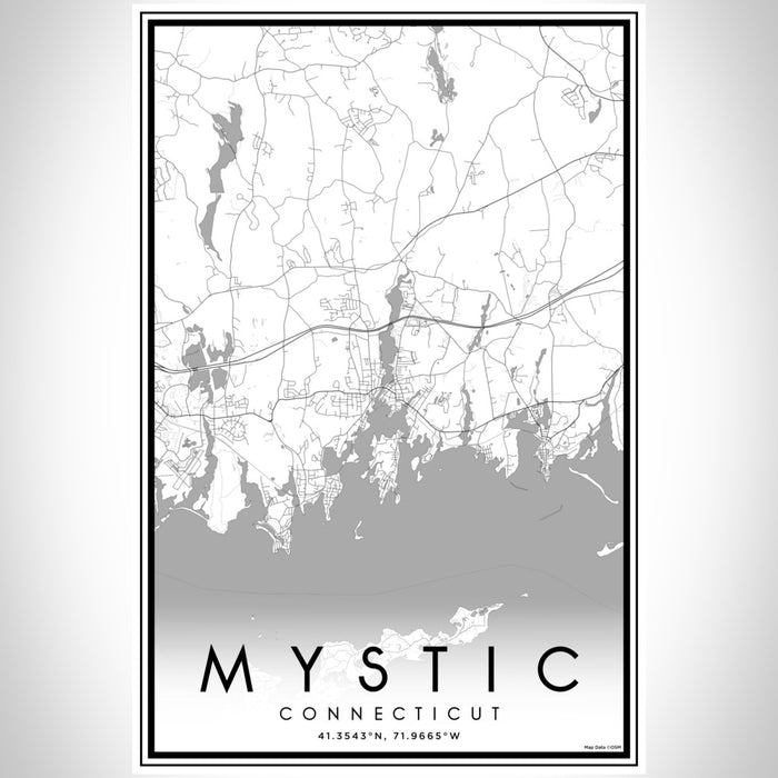 Mystic Connecticut Map Print Portrait Orientation in Classic Style With Shaded Background