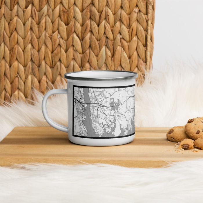 Left View Custom Mystic Connecticut Map Enamel Mug in Classic on Table Top