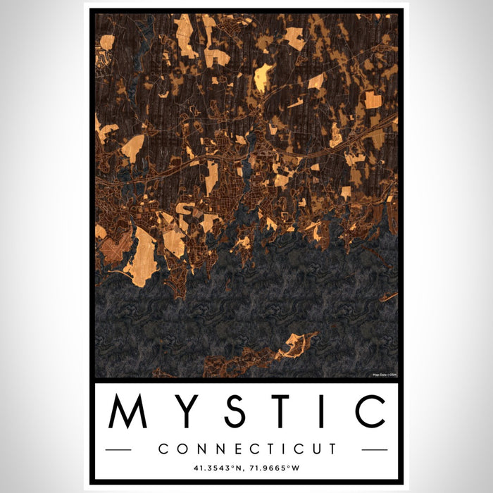 Mystic Connecticut Map Print Portrait Orientation in Ember Style With Shaded Background